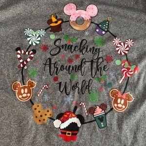 Disney Epcot theme Gray Kids Short Sleeve Tee with Christmas Print